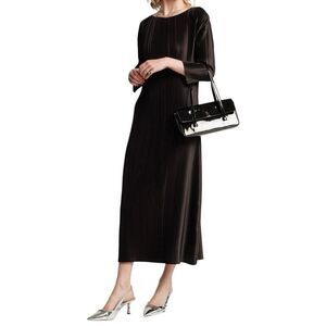 NEW Frances Valentine Pleats Pleated Maxi Dress XS Black Slinky Satin Minimalist